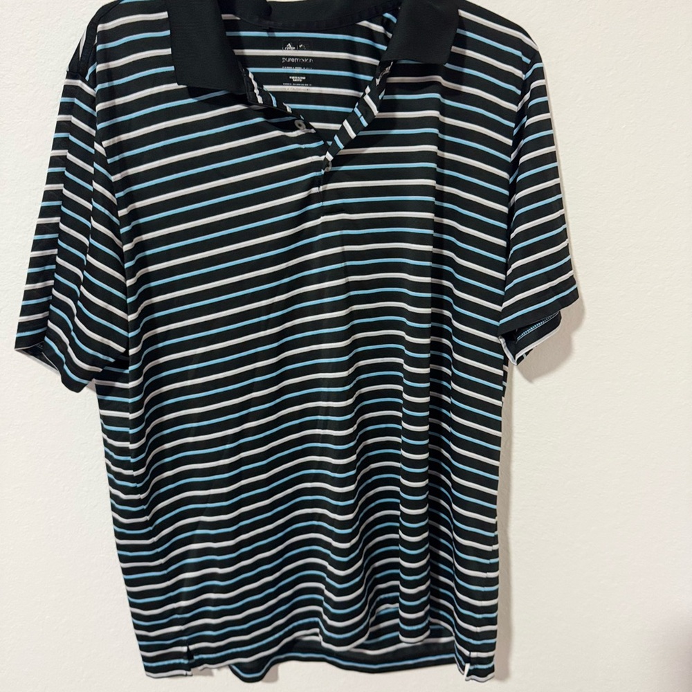Adidas Black and Blue Striped Polo
